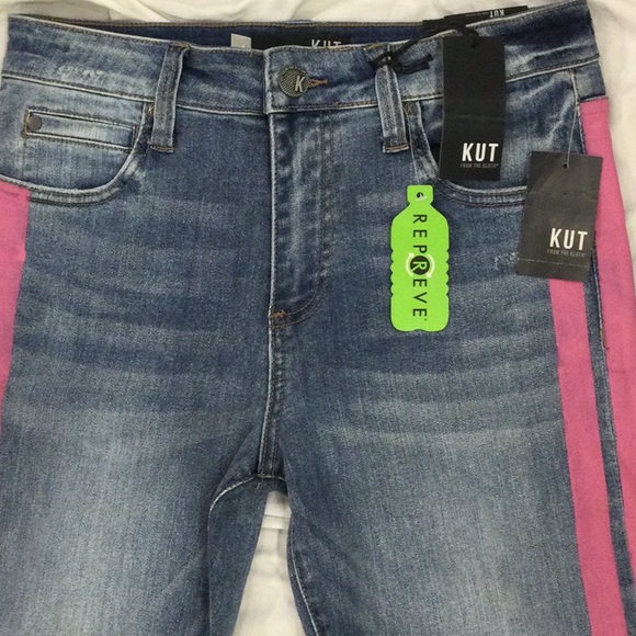 New Kut From The Cloth Pink Side Stripe High Rise Ankle Skinny Jeans Size 4 - Picture 6 of 14